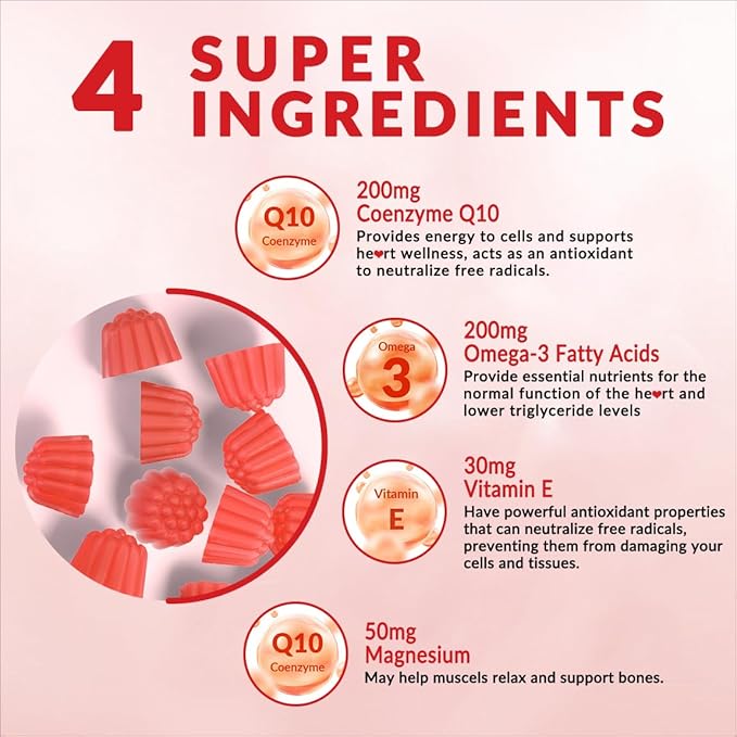 Sugar Free CoQ10 Gummies 200 MG Coenzyme Q10 (Ubiquinone) Gummies for Adults Co Q10 Supplement with Omega-3 Magnesium Energy Brain Support