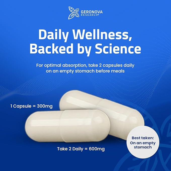 Geronova Research Bio-Enhanced R-Lipoic Acid 600 mg Dose - 2 Month Supply - Stabilized R Alpha Lipoic Acid with Enhanced Absorption - R Lipoic Acid Supplement - 120 Capsules