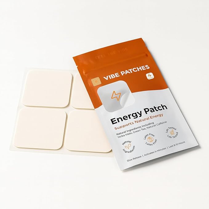 Energy Patch | Wearable Wellness for Caffeine Support with Yerba Mate Green Tea | Long Lasting Patch for 10 Hours | Vegan &amp Latex Free | 4 Patches Per Pack 3 Pack