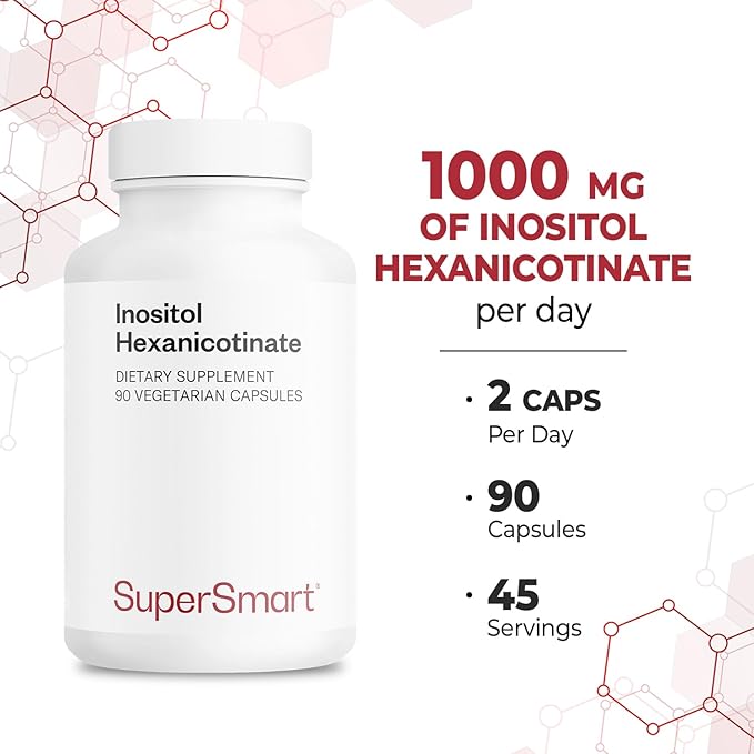 Supersmart - Inositol Hexanicotinate 1500mg per Day (High Strength Niacin Flush Free) - Improved Vitamin B3 Supplement | Non-GMO &amp Gluten Free - 90 Vegetarian Capsules