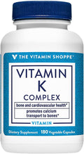 The Vitamin Shoppe Vitamin K Complex - Complete K1 K2 Formula | Bone &amp Cardiovascular Health | 180 Vegetable Capsules | Full Spectrum