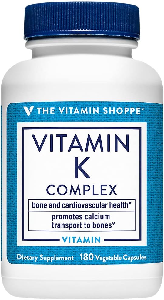 The Vitamin Shoppe Vitamin K Complex - Complete K1 K2 Formula | Bone &amp Cardiovascular Health | 180 Vegetable Capsules | Full Spectrum