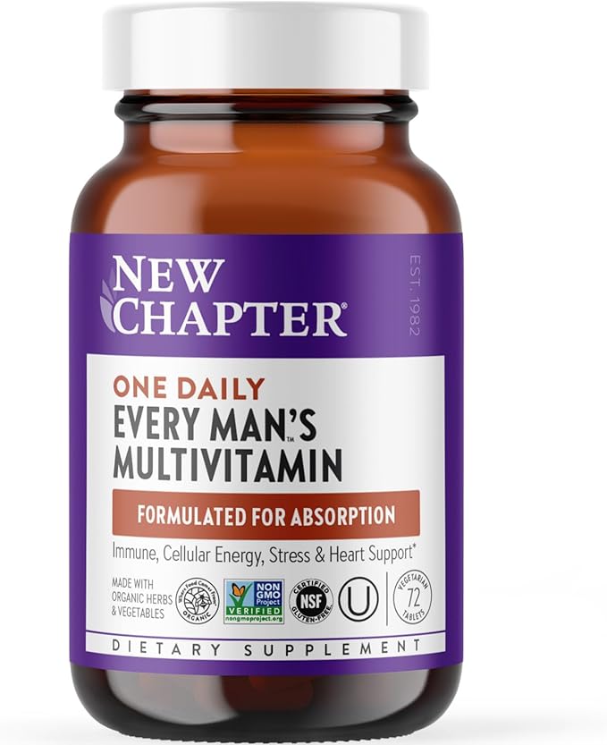 New Chapter Men’s Multivitamin B6 Extra B12 D3 Vitamin C &amp Zinc Immune Heart Cellular Energy and Brain Health Gentle on The Stomach One Daily Non-GMO Gluten-Free 18+ 72 Tablets