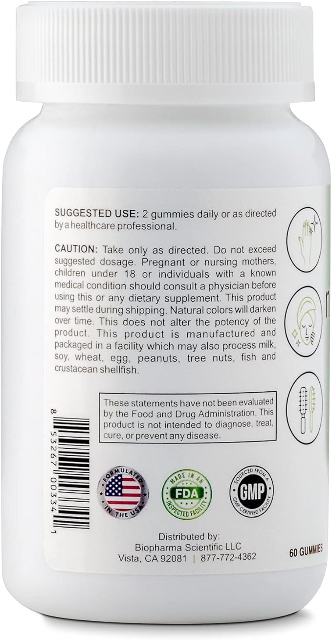Biopharma Scientific Nanobeauty Gummies | 30 Servings | Hair Skin &amp Nails | Vitamin C Vitamin E Biotin Zinc and Collagen |Lemon Flavor