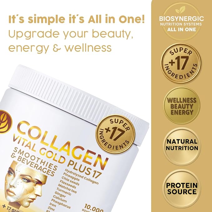 Vital Life Collagen Peptides Powder +17 Super Ingredients 1.6 lb (Pack of 6) Pineapple Flavor Supports Hair Skin Nails Bones Joints &amp Digestive Health Collagen for Women &amp Men.