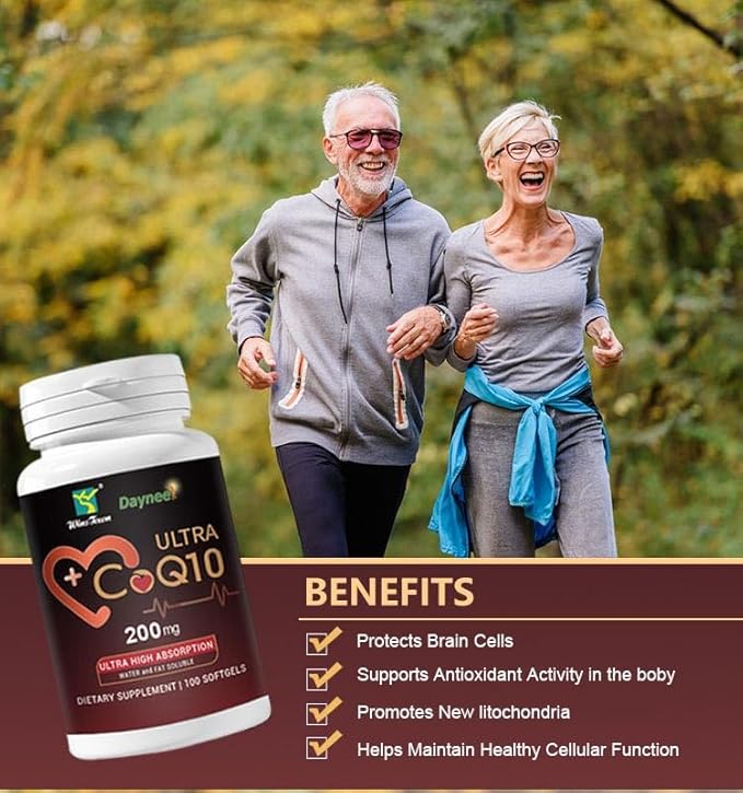 CoQ10 200mg Softgels with Vitamin E–High Absorption Coenzyme Q10 Supplement for Heart Health&ampCellular Energy Support Non-GMO Gluten-Free 100 Softgels