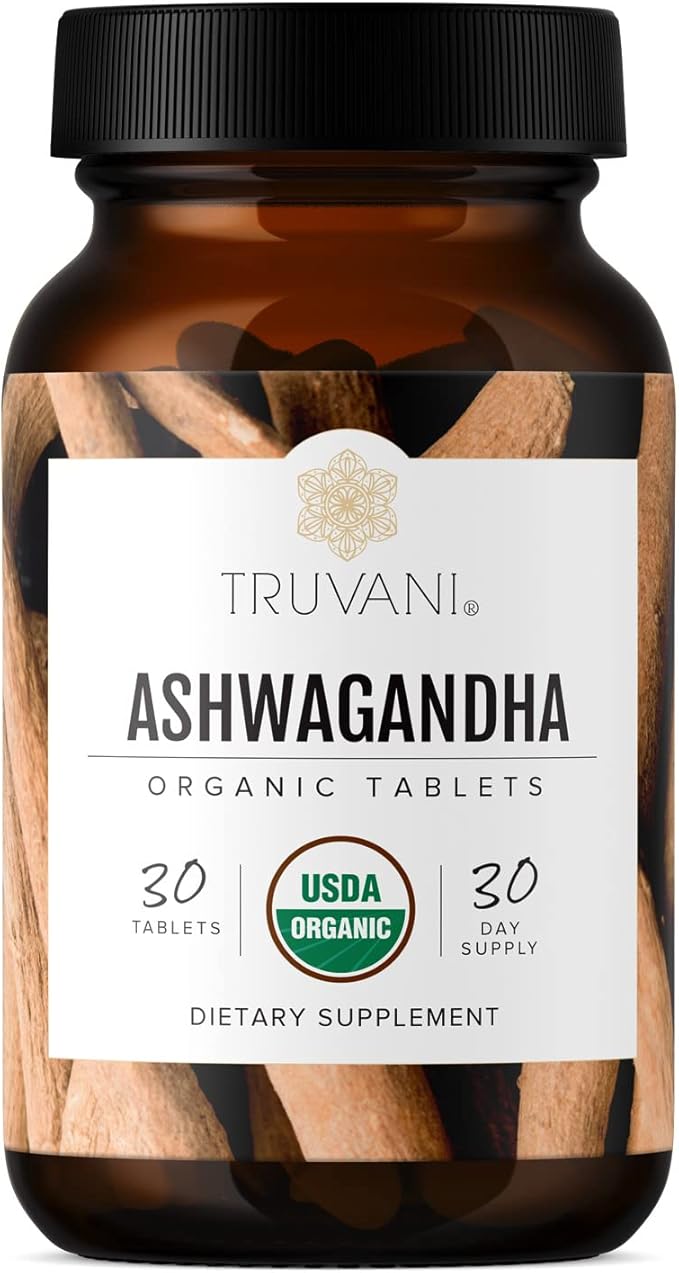 Truvani Organic Ashwagandha | Daily Energy Positive Mood Support Supports Brain Health | Supports Muscle Growth and Endurance | Healthy Sleep Support | Non-GMO | 30 Day Supply