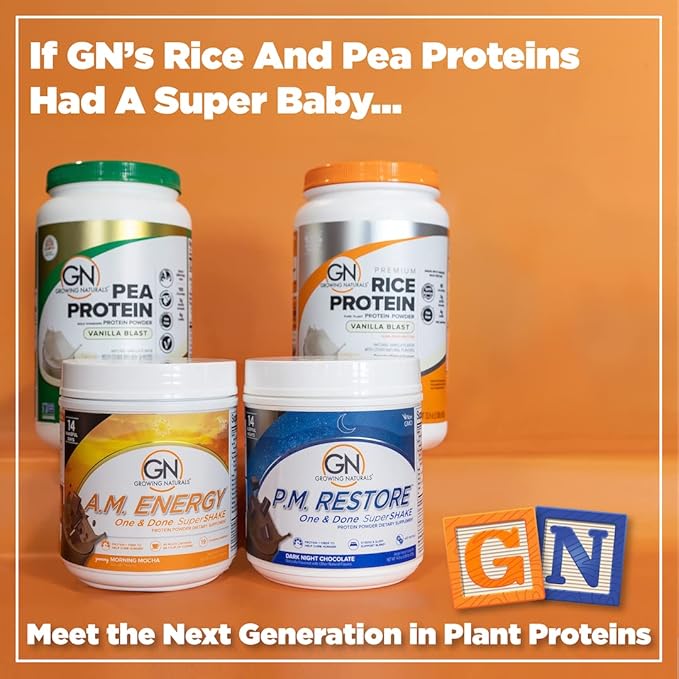Growing Naturals All Natural Plant Based Protein One &amp Done Super Shake 18g Protein with Non-GMO High Fiber and Gluten Free A.M. Energy 1 Pound (Pack of 1)