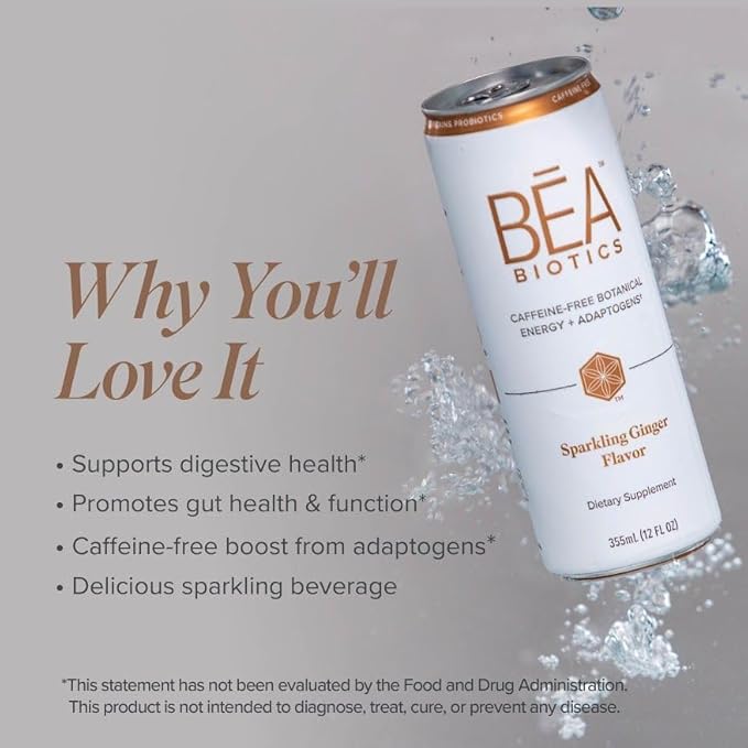Isagenix BEA Biotics - Caffeine-Free Botanical Energy Drink - Supports Gut &amp Digestive Health - Aids Healthy Metabolism - Good Source of Fiber - Sparkling Ginger 12 fl oz