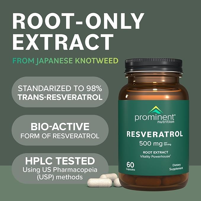 Prominent Nutrition Resveratrol Supplement Anti-Aging and Immune Support 98% Pure Trans-Resveratrol Supplement 500 mg 30 Day Supply - 2 Pack