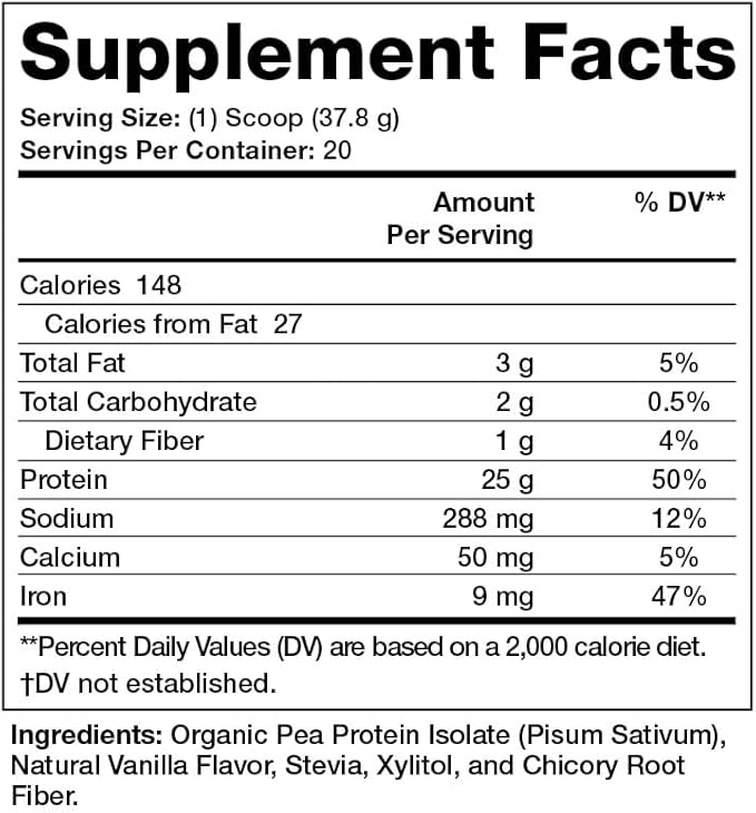 Olympian Labs Plant Based Pea Protein Powder Vanilla - 25g of Protein Vegan Low Net Carbs Gluten Free Lactose Free No Sugar Added Soy Free Non-GMO 2 Pound Pea Protein