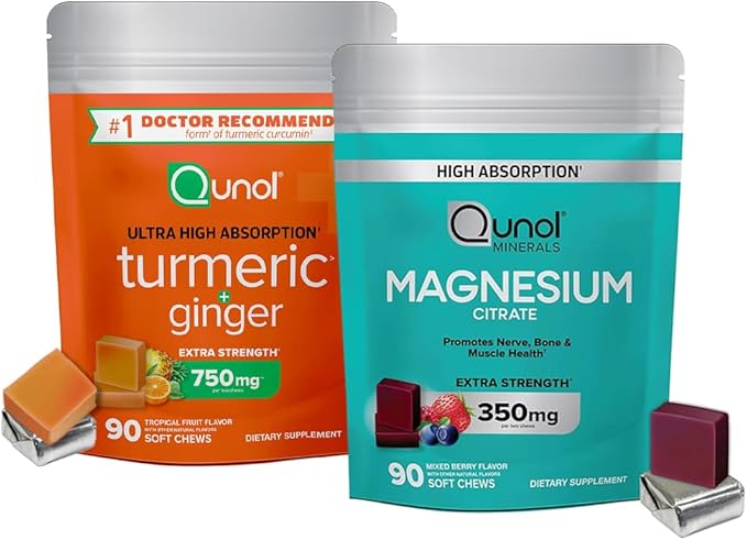 Magnesium &amp Turmeric: Magnesium Citrate 350mg 90 Soft Chews &amp Turmeric and Ginger 750mg 90 Soft Chews