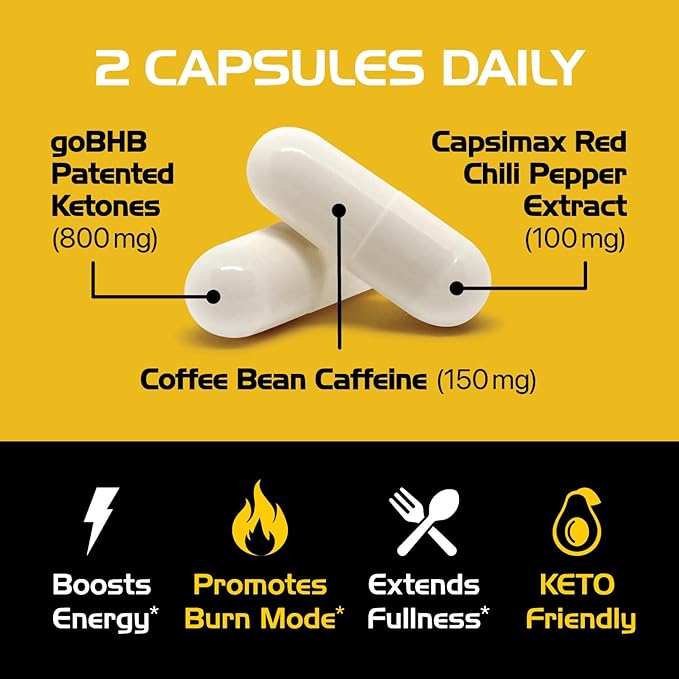 Lipo Burn Keto BHB Exogenous Ketones Supplement - BHB Science Keto Diet Pills with Capsimax and Caffeine for Natural Energy Focus Body Sculpting &amp Ketosis Support - Vegetarian &amp Non-GMO (1 Mon