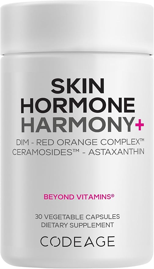 Codeage Skin Hormone Harmony+ Supplement – Skin Hair Support with Ceramosides Red Orange Complex Diindolylmethane Astaxanthin Vitamin C Ascorbic Acid Liposomal Delivery – Non-GMO – 30 Capsules