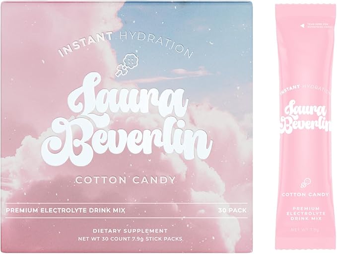 Instant Hydration Electrolytes Powder Packets - Cotton Candy Drink Mix - Zero Sugar - Keto Vegan Gluten-Free Non-GMO - Boost Recovery Brain Health Muscle &amp Tissue Support- 30 Sticks