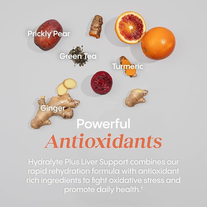 Hydralyte Liver Support + Electrolyte Mix with Milk Thistle Turmeric Ginger Prickly Pear Green Tea Extract Formulated for Rapid Rehydration (Pineapple Mango Ginger 20 Packets)
