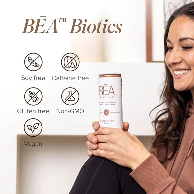 Isagenix BEA Biotics - Caffeine-Free Botanical Energy Drink - Supports Gut &amp Digestive Health - Aids Healthy Metabolism - Good Source of Fiber - Sparkling Ginger 12 fl oz