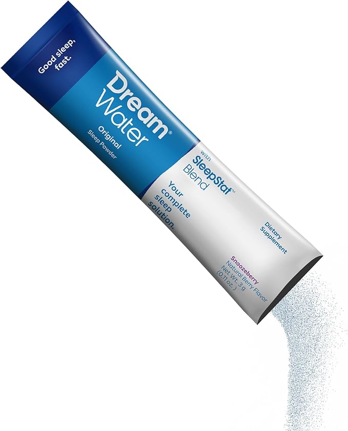 Dream Water Sleep Powder Sugar-Free Gluten-Free Natural Flavors Blend of 3 Ingredients GABA 5mg Melatonin 5-HPT Snoozeberry Flavor 60ct