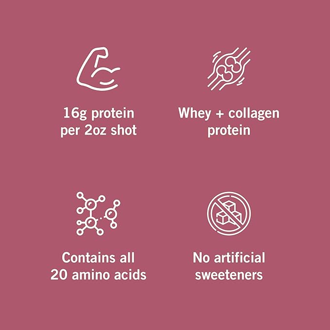 Vidafuel Protein Drink 16g Protein Per 2oz Shot 32 fl oz Carton Berry Collagen and Whey Drink No Artificial Sweeteners