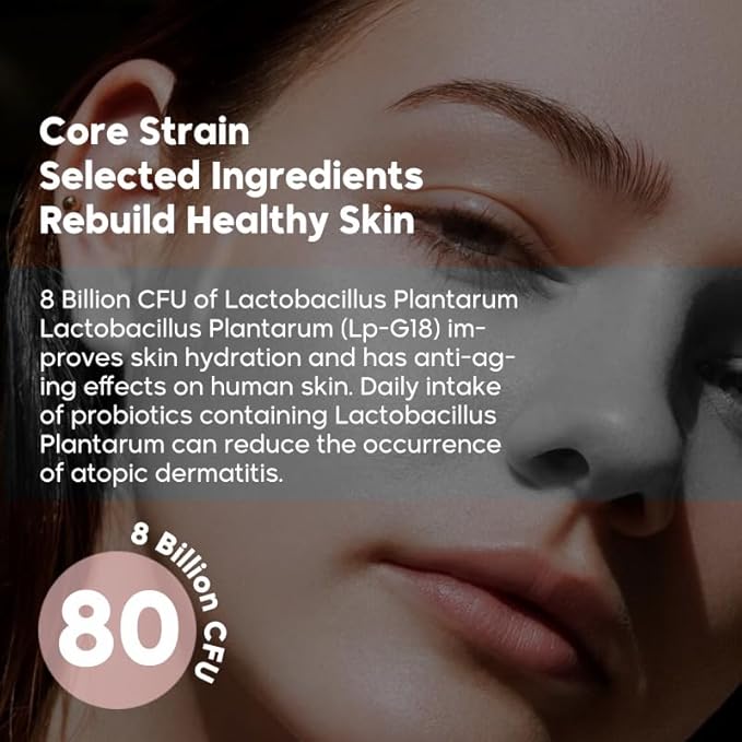Skin Probiotic-30 Billion Colonies of 3 strains Specially Added Carotene astaxanthin and lycopeneReduce SensitivityEnhance Moisture and Elasticity and Make Skin Radiant60 Capsules