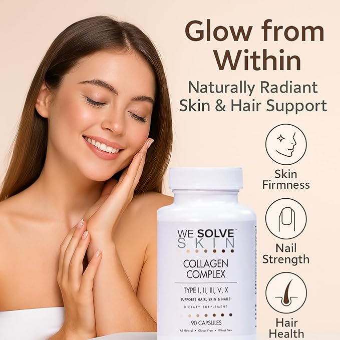 Multi Collagen Peptides Pills for Women &amp Men – 5 Types (I II III V X) – Marine Chicken &amp Bovine Collagen – Supports Hair Skin Nails Joints &amp Bones – Gluten-Free Capsules (90 Count