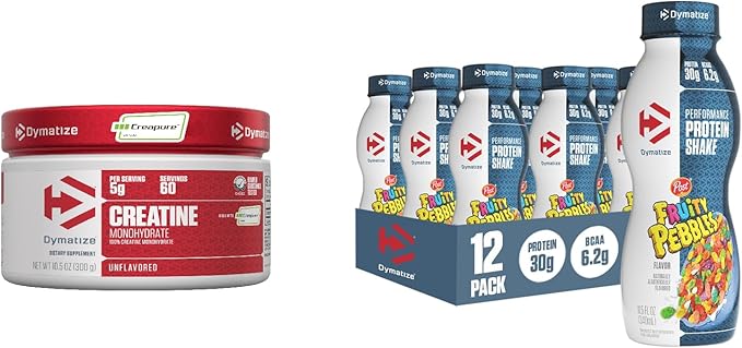 Bundle of Dymatize Performance Protein Shake Fruity Pebbles (12 pack) + 100% Creatine Monohydrate with Creapure (60 Servings)