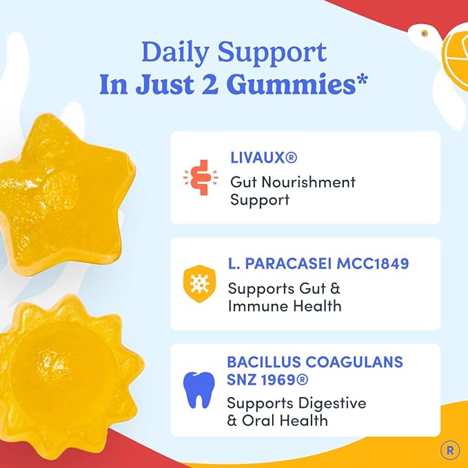 FIRST DAY Kids 3-in-1 Probiotic Gummies – Prebiotic + Probiotic + Postbiotic Supplement – Supports Digestive &amp Oral Health Immune Function &amp Energy Levels – 30-Day Supply