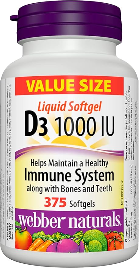 Webber Naturals Vitamin D3 1000 IU 375 Softgels