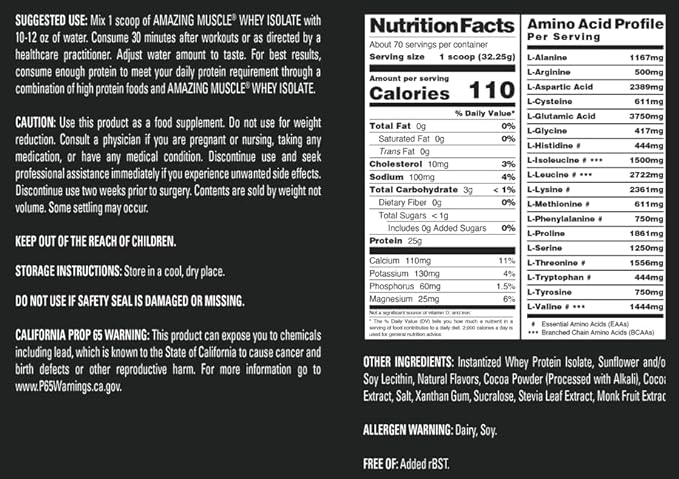 Amazing Muscle Whey Protein Isolate Powder | 25 Grams Protein Per Serving | 100% Whey Isolate | Zero Fat | Made in USA (5 LB Cookies &amp Cream)