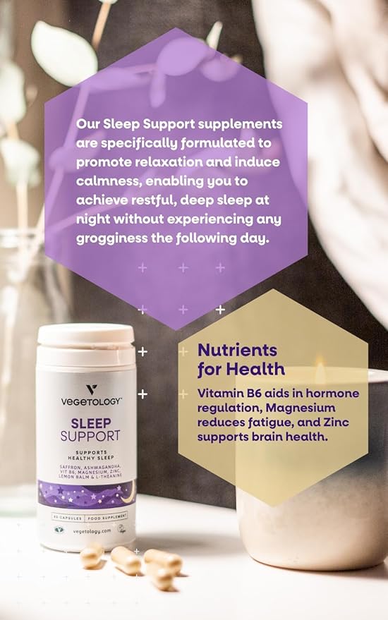 Sleep Support Vegan Supplements (60 Capsules) — Deep Sleep Supplements for Adults and Children — Sleep Calm Food Supplement — Healthy Sleep Aid — Supplements to Help Sleep