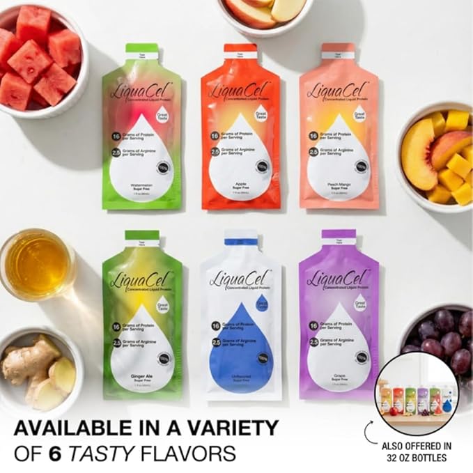LiquaCel Concentrated Liquid Protein Unflavored 16g Hydrolyzed Collagen Protein and 2.5g Arginine Per Single-Serving Packet Sugar &amp Gluten Free 1fl oz Packets 100ct Case