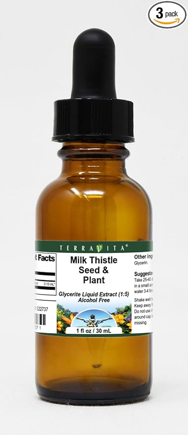 Milk Thistle Seed &amp Plant Glycerite Liquid Extract (1:5) - No Flavor (1 oz ZIN: 522737) - 3 Pack