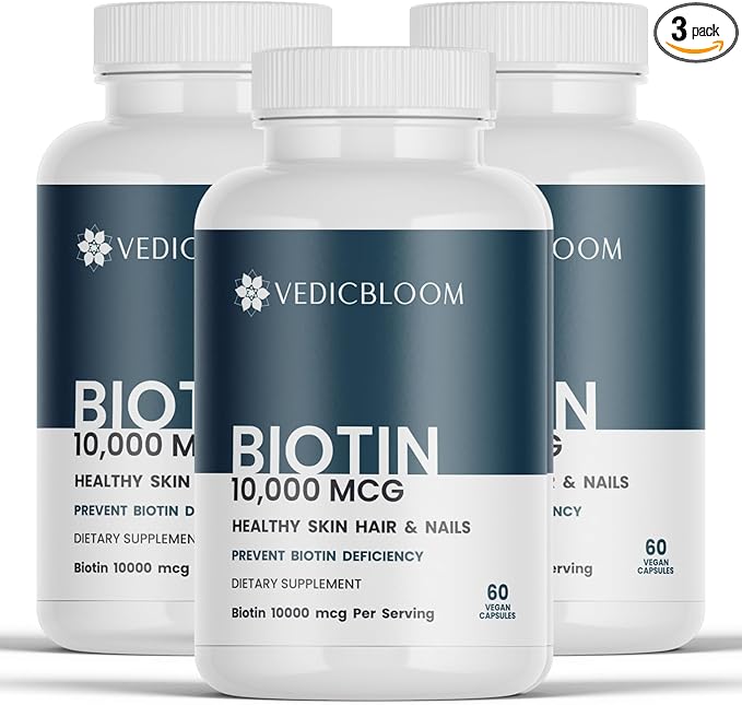 Biotin Capsules 10000 mcg High Potency 60 Vegan Capsules for Healthy Hair Skin and Nails Gluten Free Non GMO (3 180 Capsule)