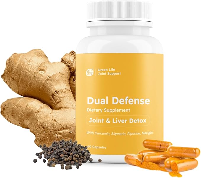 Green Life Dual Defense Joint &amp Liver Support Supplement 60 Tablets with Curcumin Silymarin Piperine Narigin