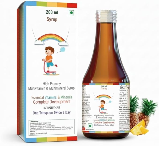 Multivitamin Syrup for Kids - 200 ml Delicious Mix Fruit Flavor - Daily Immune Support - Pediatrician Recommended