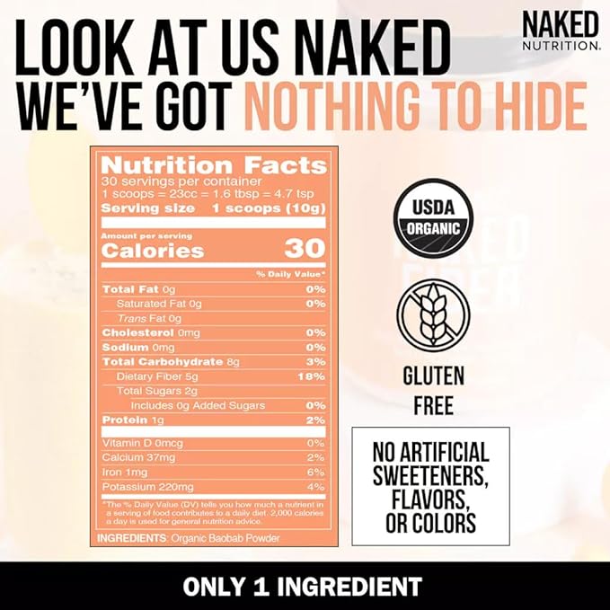 Naked Fiber Organic Baobab Powder Fiber Supplement