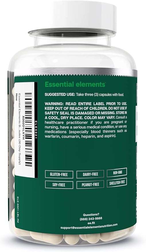 Essential Elements Bone Boost Bone Health Supplement - Bone Support and Calcium Supplement with Vitamin D 3 K2 Cissus Quadrangularis for Bone Strength - 180 Capsules (60 Day Supply) (2-Pack)
