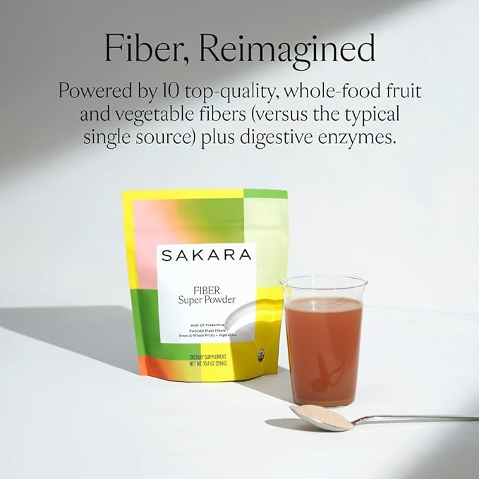 SAKARA Fiber Super Powder - Pineapple Flavor Prebiotic Fiber Powder High Fiber &amp Digestive Enzymes Organic Fiber Supplement Powder Daily Fiber Drink Acacia Fiber Powder