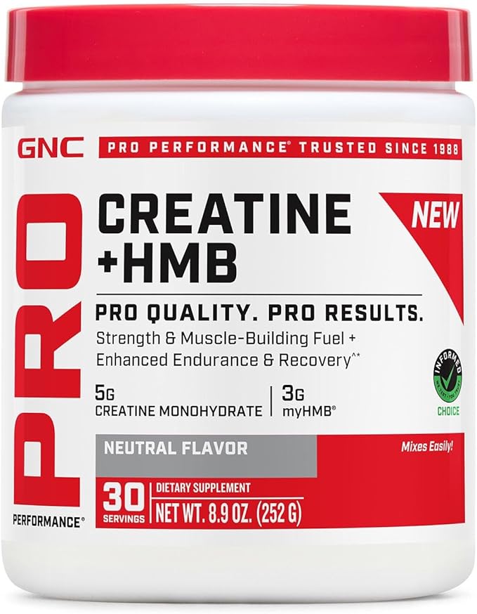 GNC Pro Performance Creatine Monohydrate + HMB - Micronized Creatine Powder for High-Intensity Workouts - Easy-Mix Powder - Informed Choice Certified - Gluten-Free &amp Soy-Free - 30 Servings