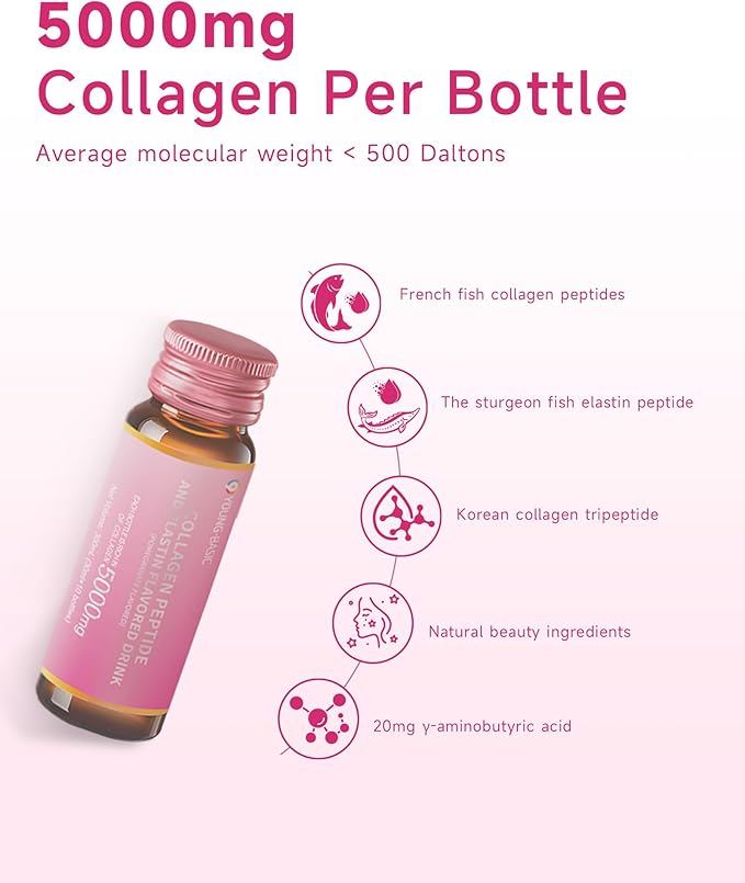 Ageless Beauty Marine Collagen Drink Liquid Collagen for women with 5000mg Franch Hydrolyzed Collagen Korean Collagen Tripeptide Skipjack Elastin Peptide Supports Skin Less Wrinkles 0 Additives