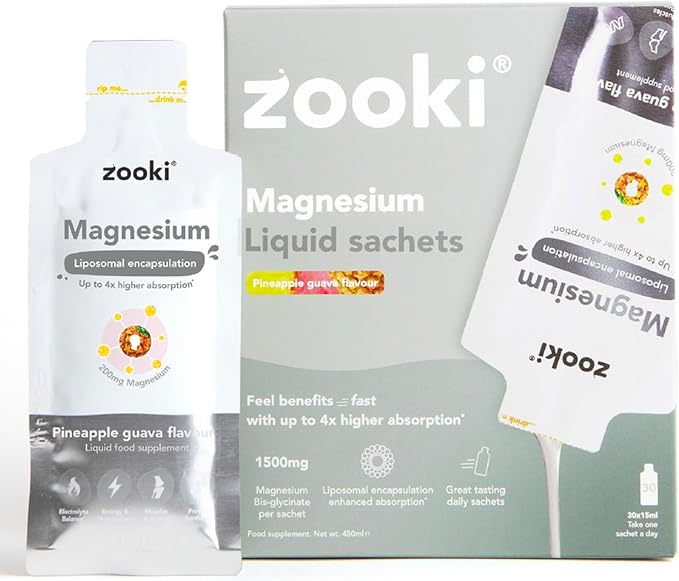 Zooki Liposomal Magnesium Glycinate 1500mg Liquid – 4X Higher Absorption – Great Taste Sugar Free Vegan – Alternative to High Strength Magnesium Tablets – Sleep Stress Muscle Cramps (30 Servings)
