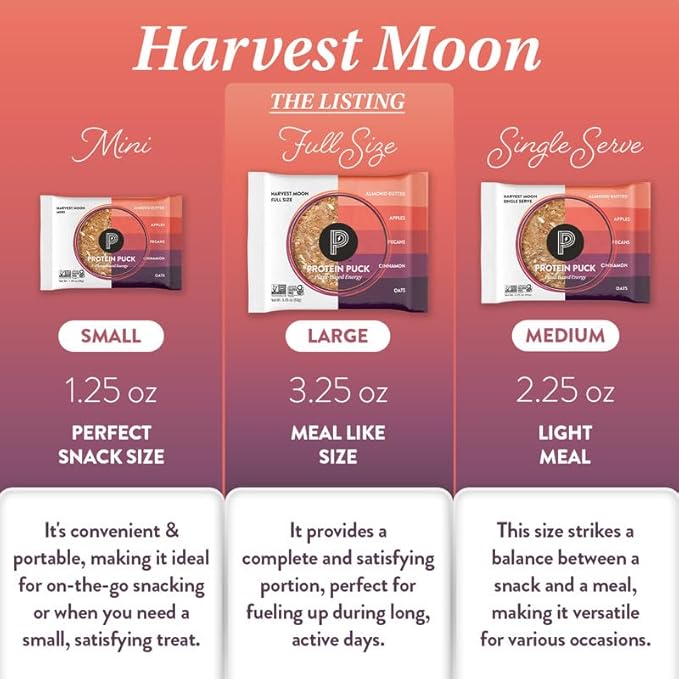 Protein Puck Plant Based Bars | Snacks with Vegan Protein | 16 Count | 3.25 oz Full Size | Gluten Free Non Dairy Kosher Certified Non GMO Premium Healthy Bars | Harvest Moon