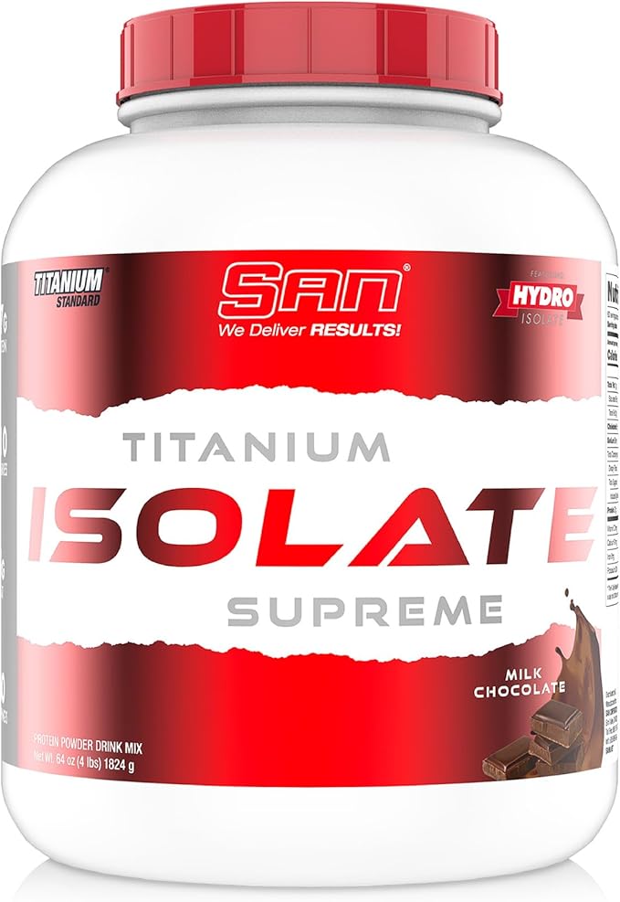 SAN Titanium Isolate Supreme Whey Protein Powder Isolate - Milk Chocolate Flavor 4 lbs 27g Protein Low Carb Low-Calorie 60 Servings Muscle Recovery