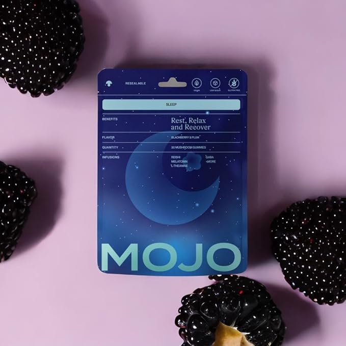 Mojo Sleep Gummies - Non-Habit Forming Sleep Aid - with Magnesium GABA Reishi Mushroom L-Theanine and Melatonin - Vegan Non-GMO - Black Berry and Plum Pack of 1 (30 Gummies)