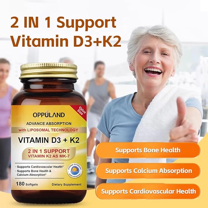 Vitamin D3 + K2 5000 IU - Liposomal Technology for Enhanced Absorption - MK-7 Vitamin K2 100mcg - Supports Bone &amp Calcium Metabolism - D3K2 Supplement for Men &amp Women - 180 Softgels