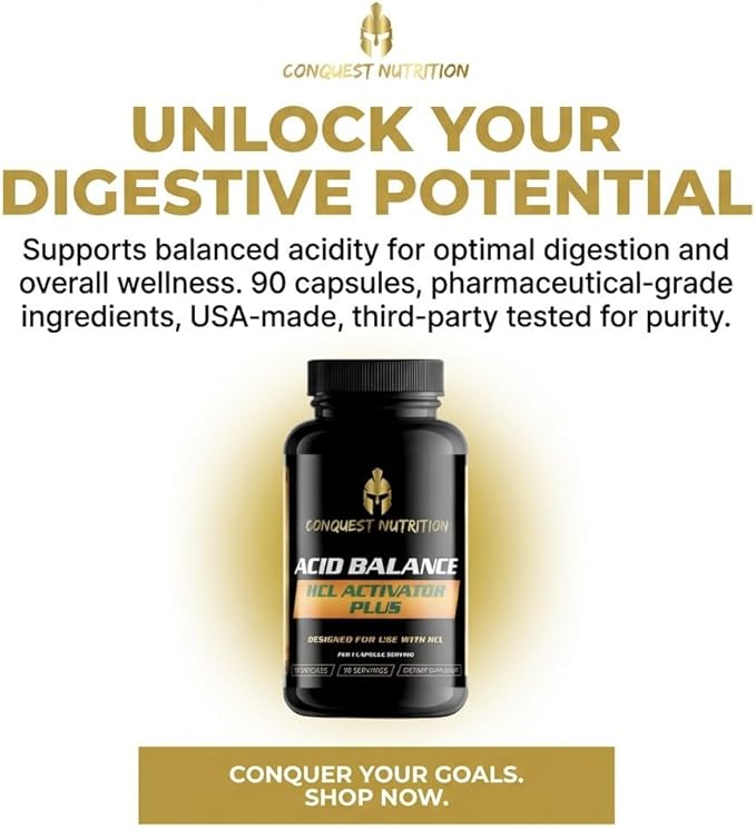 Acid Balance HCL Activator 90 Capsules Pepsin Digestive Enzyme Health Supplement Non-GMO Gluten-Free Vegan Nutrient Indegestion Support