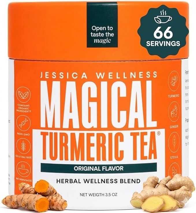 JESSICA WELLNESS Magical Turmeric Ginger Tea Black Pepper and Stevia | Ginger Turmeric Tea Organic Blend | 3.5 oz (Original Flavor)