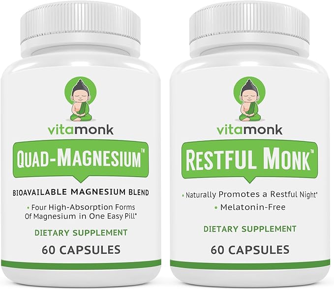 Sleep &amp Relaxation Bundle: VitaMonk Melatonin-Free Sleep Aid + Quad Magnesium Blend