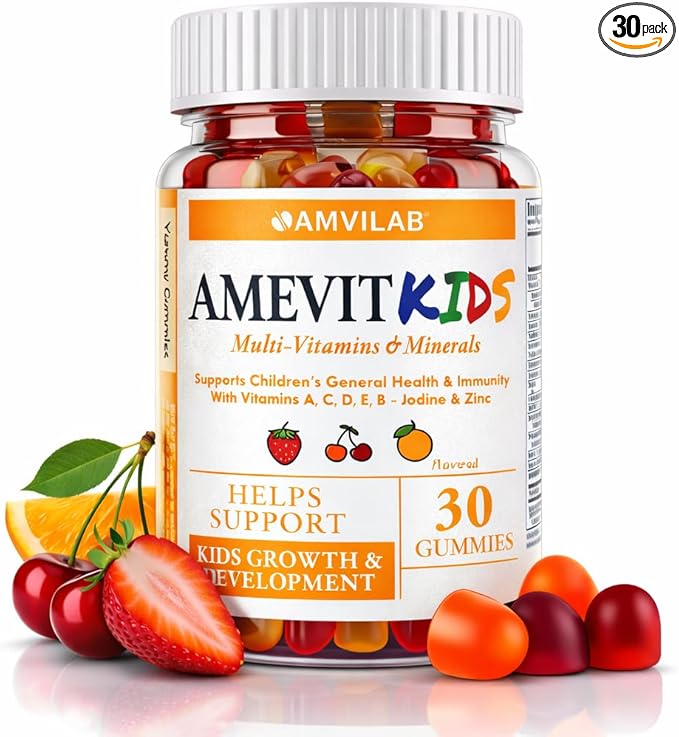 Amevit Kids Gummy Multivitamin - Complete Daily Vitamins for Children - with Essential Nutrients for Growth &amp Immunity - Natural Fruit Flavor - 30 Gummies