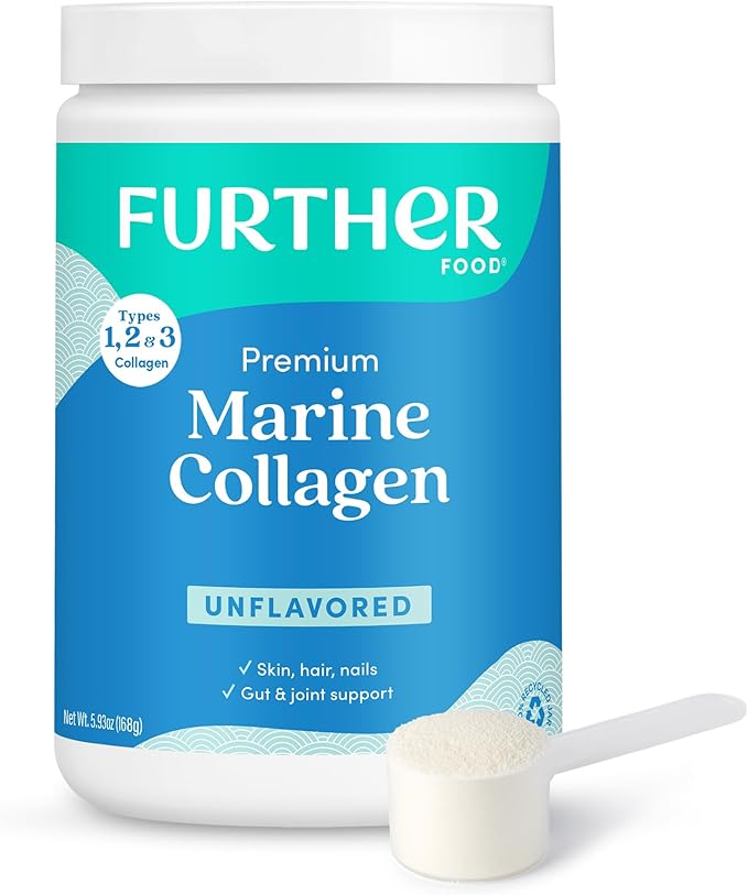 Further Food Unflavored Marine Collagen Peptides Powder Wild-Caught Sustainably Sourced Fish Hydrolyzed Type 1 2 &amp 3 12g Protein 5.93 Oz
